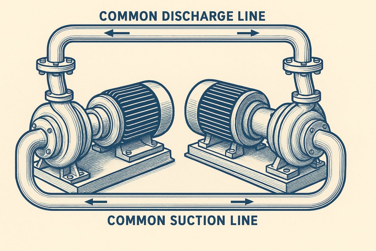 common suction and discharge lines